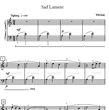 Sad Lament Sheet Music and Sound Files for Piano Students
